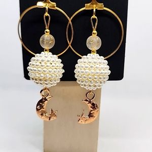 Handmade Pearl and gold bead earrings